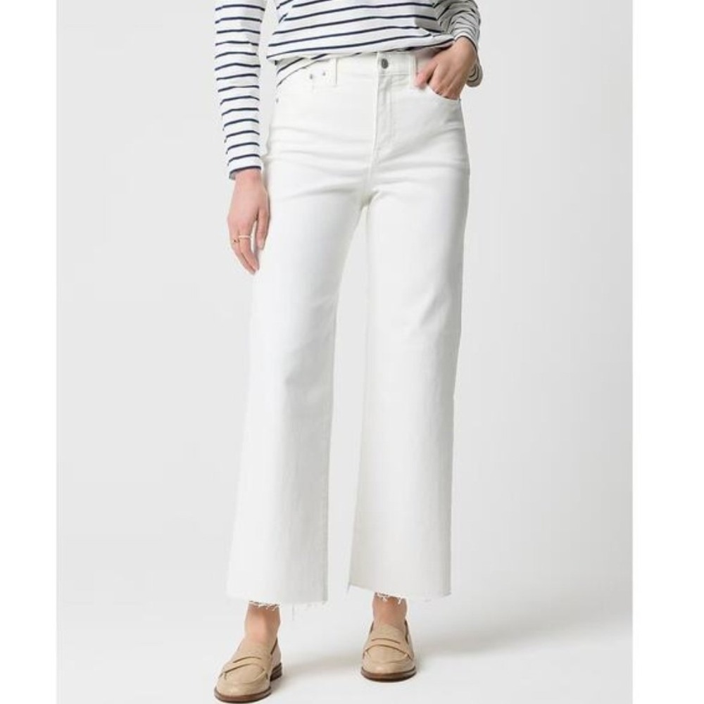 J.Crew Womens Seashell White Wide-Leg Crop Raw Hem All Day Stretch Jeans 28P